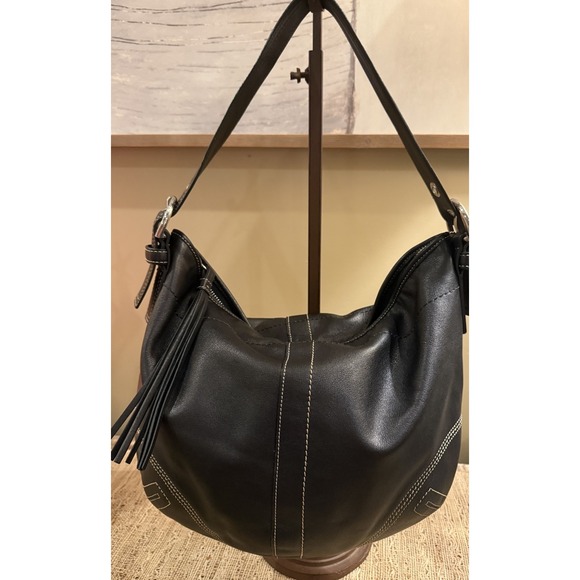 Y2K Coach Soho Black Leather Medium Hobo Tassel Shoulder Bag 8A03 